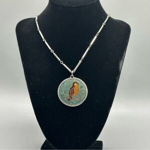 Sarah Coventry "Spring Song" Silvertone Necklace with Enameled Bird Pendant 24"